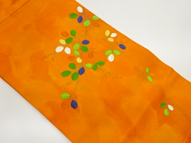 JAPANESE NAGOYA OBI / EMBROIDERY / KINSAI / LEAVES